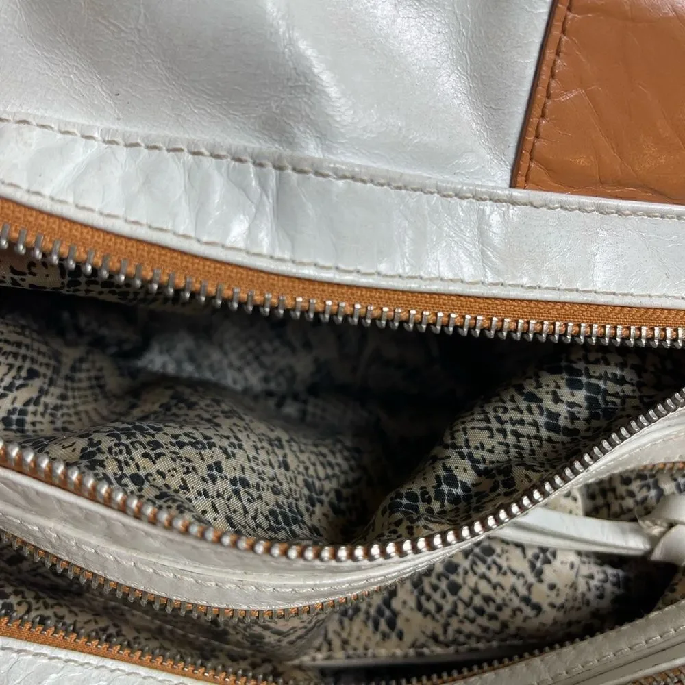 Steven by Steve Madden leather off white and tan satchel silver tone hardwares